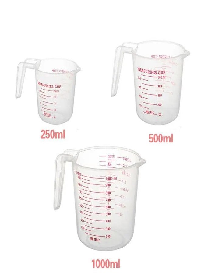 Kunya 3-Piece Measuring Cups Set for Liquids & Dry Ingredients, with Spout & Handle, in ML, Cups, Liters, Pints & Ounces, Sizes: 250ml, 500ml, 1000ml - BPA-Free - Image 2